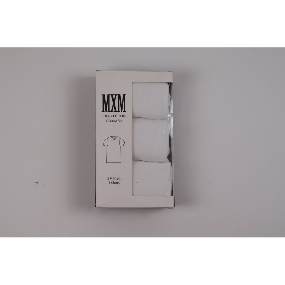 MXM V Neck T-Shirts 3 Pack White Solid Large 100% Cotton NWT